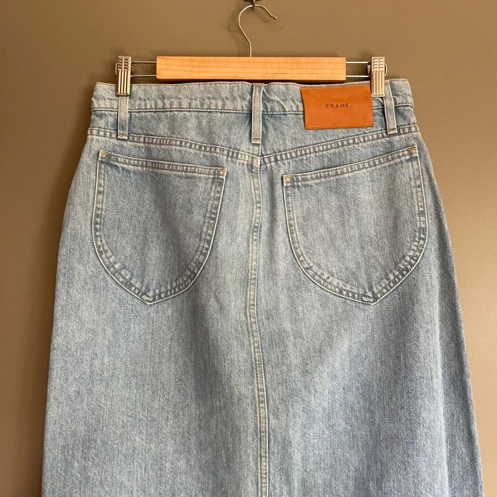 FRAME Le Italien Maxi‎ Skirt Denim Jean Skirt Size 29 Turin Wash Blue Chic Sexy